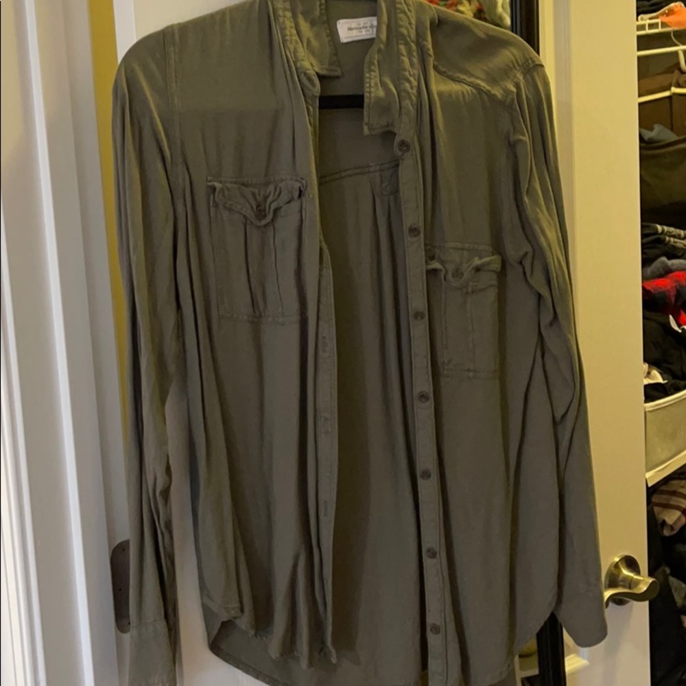 Army green long sleeve button down